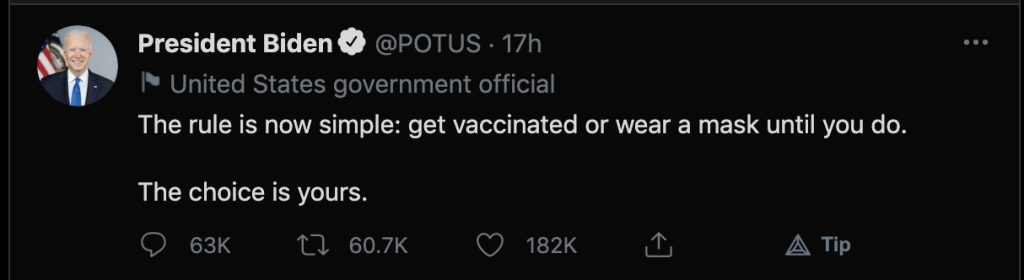 Get vaccinated or wear a mask